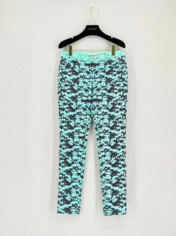 MARY KATRANTZOU Turquoise & Black Printed Size 27 Jeans