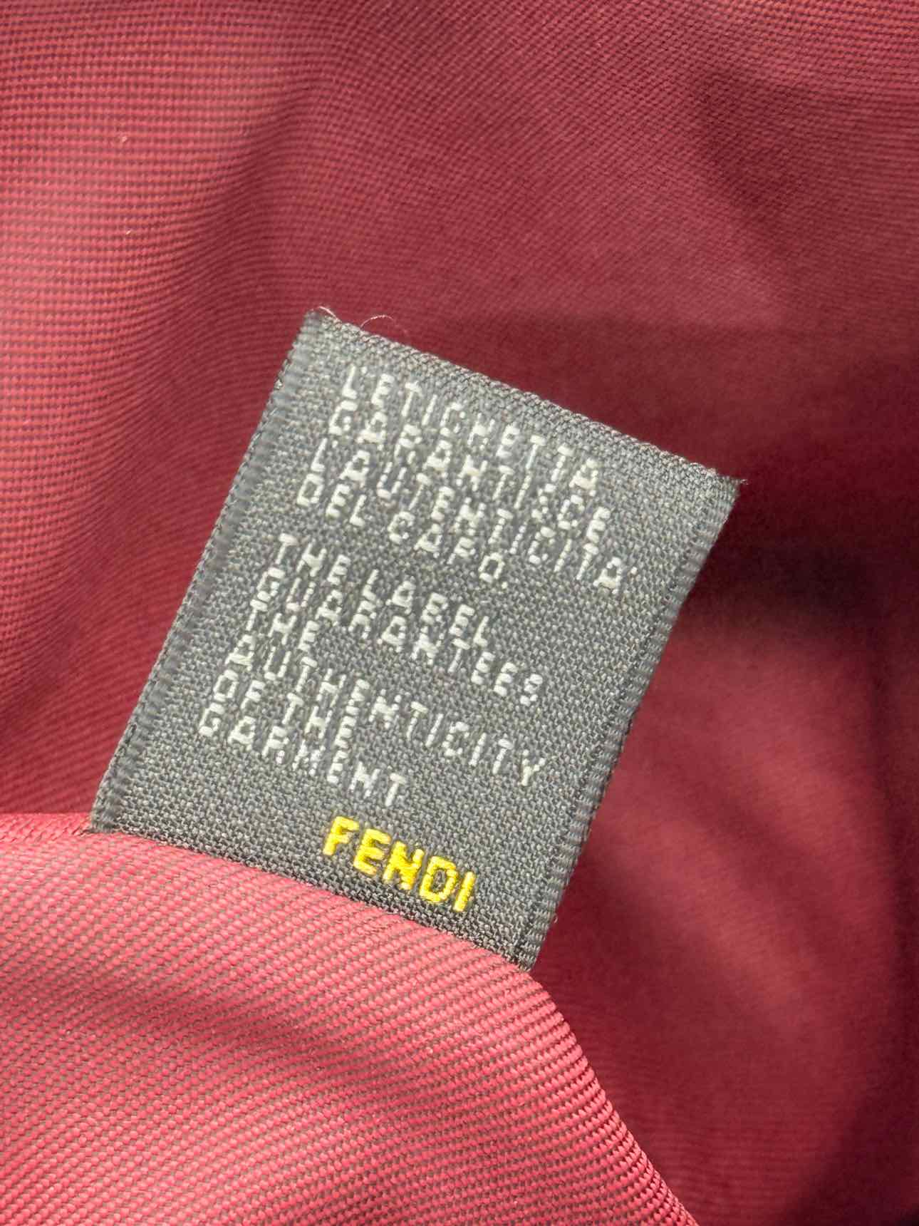 FENDI Shopping Cream & Burgundy Zucchino Tote Bag