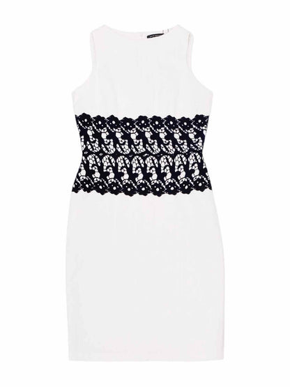 DAVID MEISTER Bodycon White w/ Black Knee Length Dress