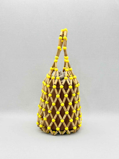 WAI WAI RIO Fefi Brown & Yellow Beaded Bucket Bag