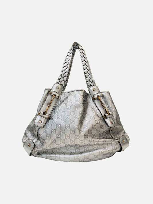 GUCCI Horsebit Silver Guccissima Shoulder Bag