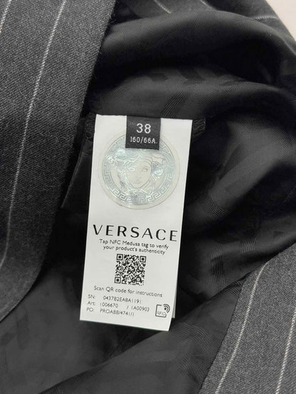 VERSACE Grey & White Pinstripe Size US 2 Midi Skirt
