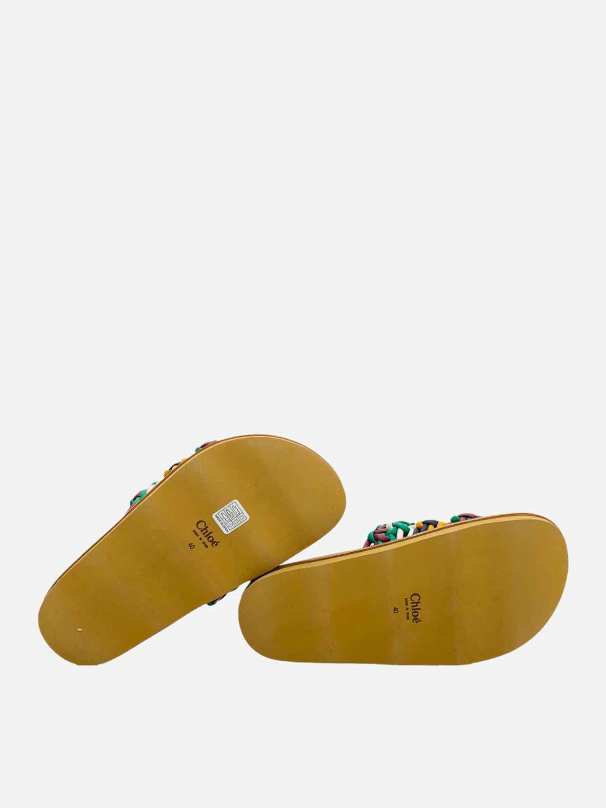 CHLOE Wavy Flatform Crochet Tan Multicolor Slides