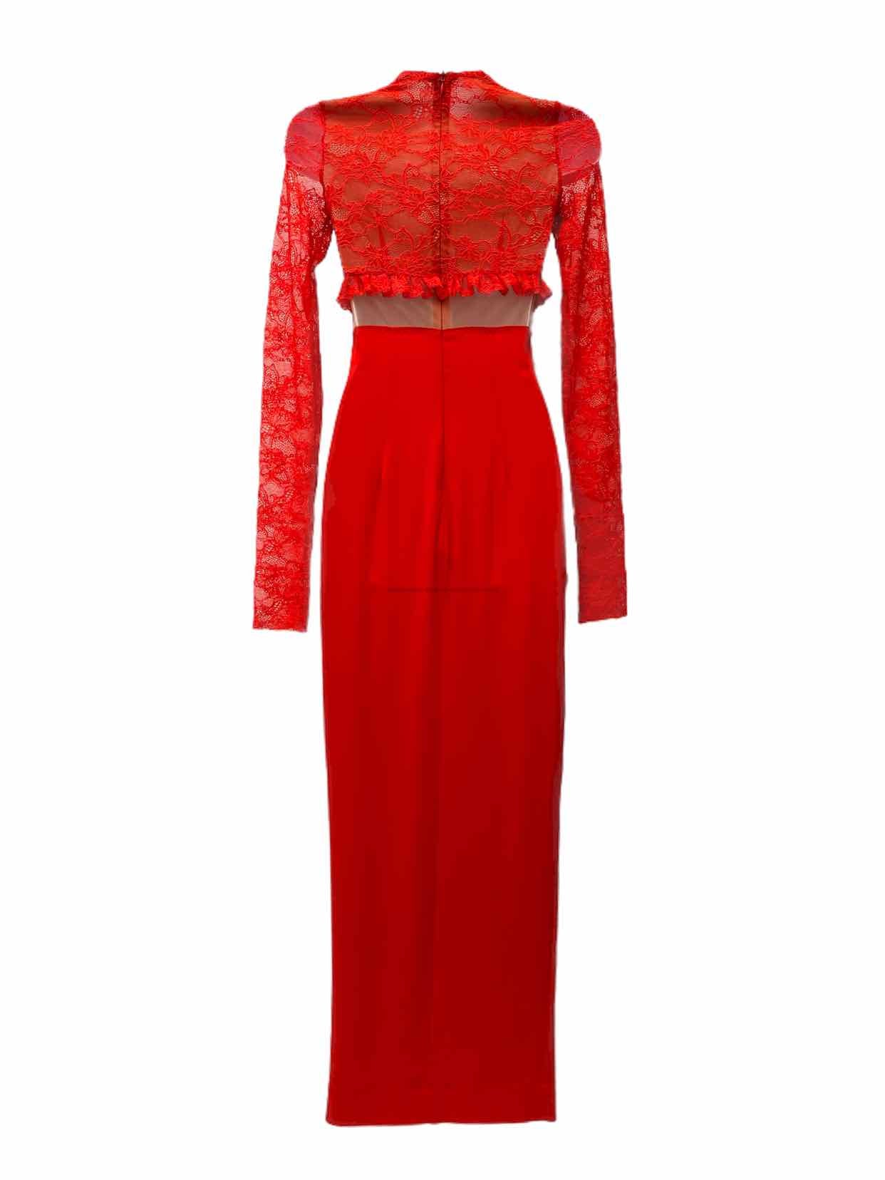 ALESSANDRA RICH Lace Top Red Evening Dress