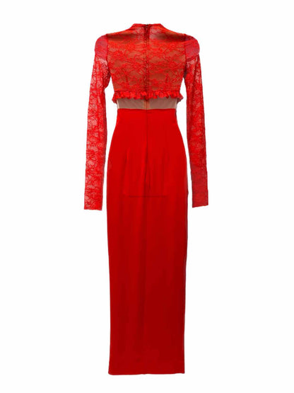 ALESSANDRA RICH Lace Top Red Evening Dress