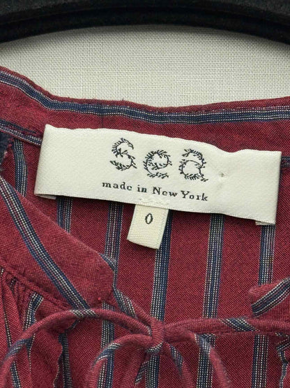 SEA Burgundy w/ Blue Pinstripe Size US 0 Blouse