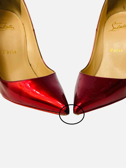 Pre - loved CHRISTIAN LOUBOUTIN Pointed Toe Metallic Red Pumps at Reems Closet