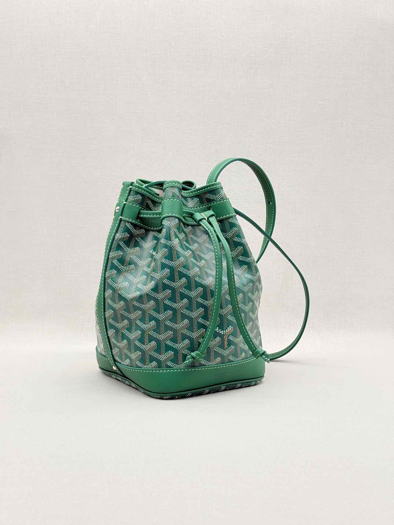 GOYARD Petit Flot Green Goyardine Chevron Bucket Bag