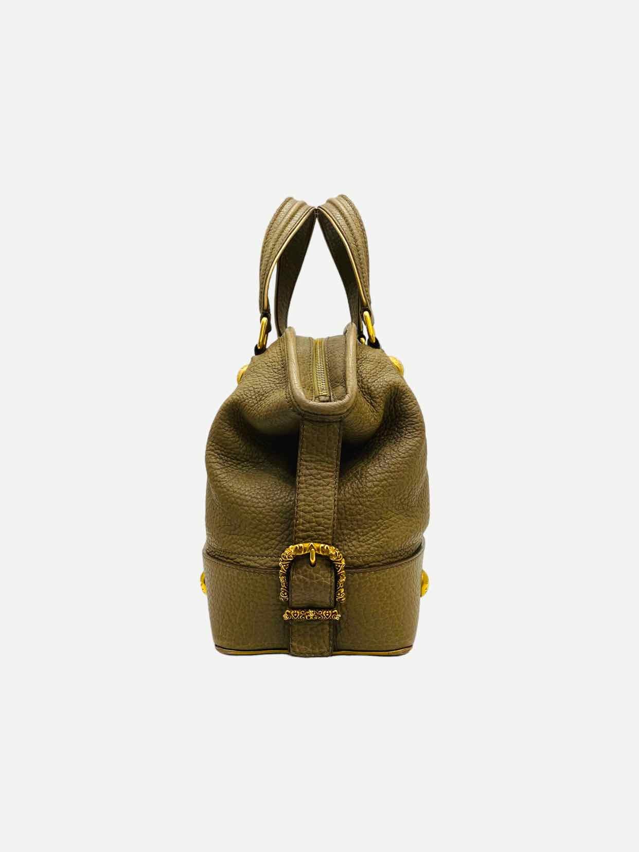 DOLCE & GABBANA Baroque Logo Olive Green Satchel