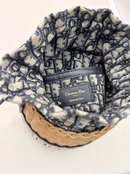 DIOR Wicker Blue & White Oblique Bucket Bag