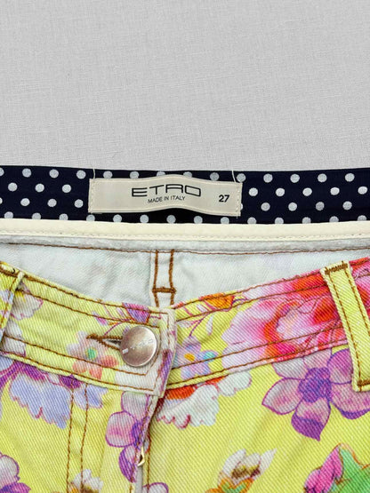 ETRO Yellow Multicolor Floral Print Size 27 Jeans