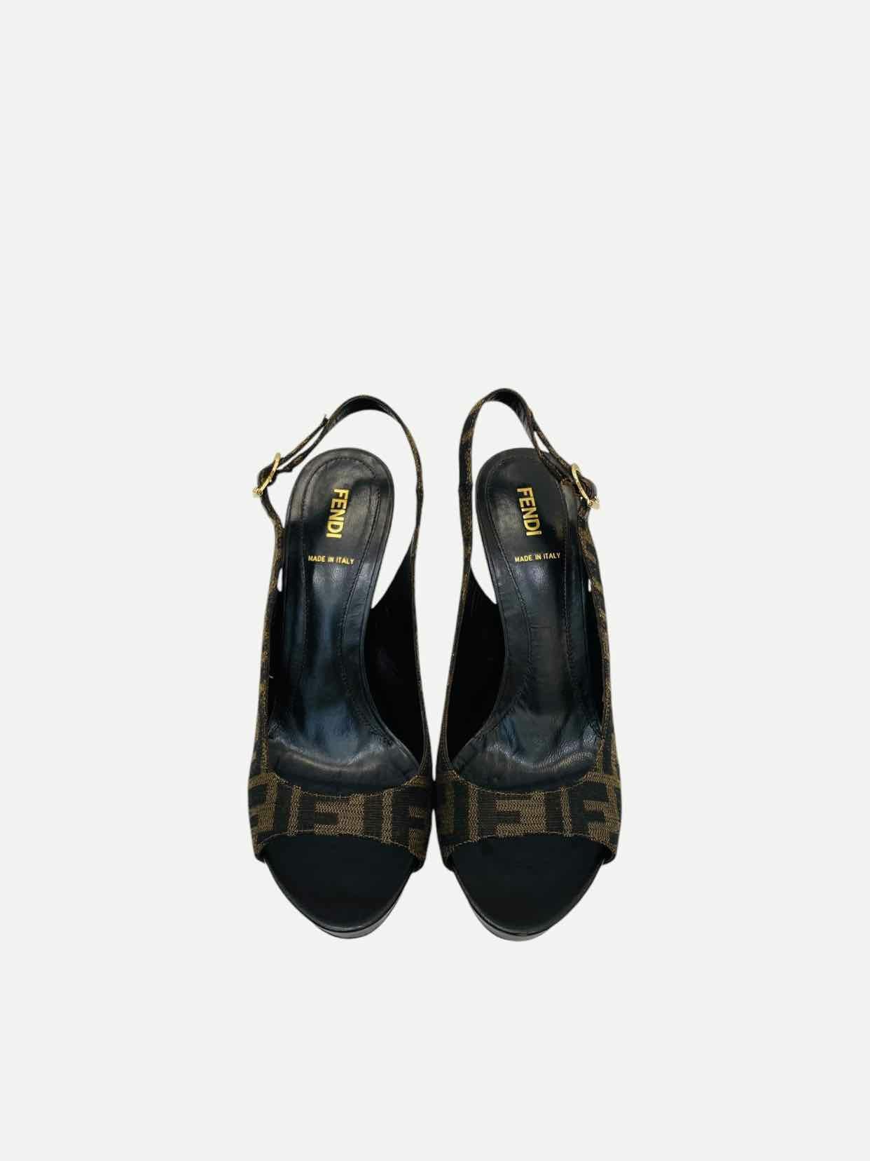 FENDI Slingback Black & Brown Size EU 39 Wedges