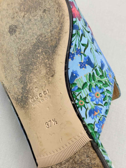 GUCCI Princetown Blue Multicolor Size EU 37.5 Mules