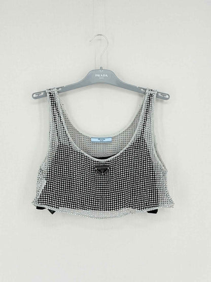 PRADA Black & Silver Logo Plaque Size US 4 Top