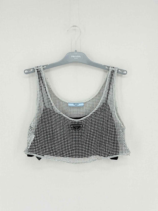 PRADA Black & Silver Logo Plaque Size US 4 Top