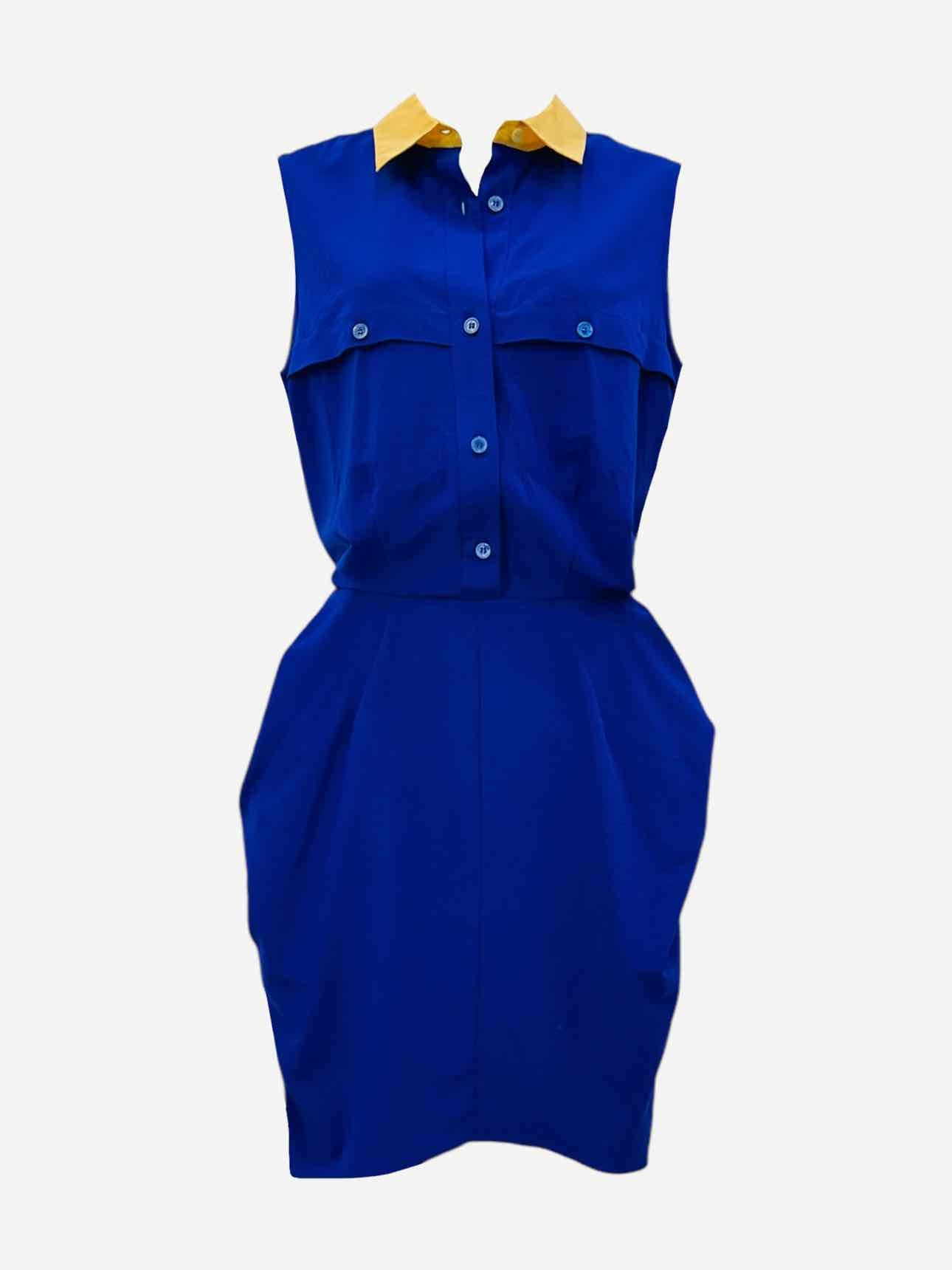 CARVEN Sheath Blue & Yellow Shirt Dress