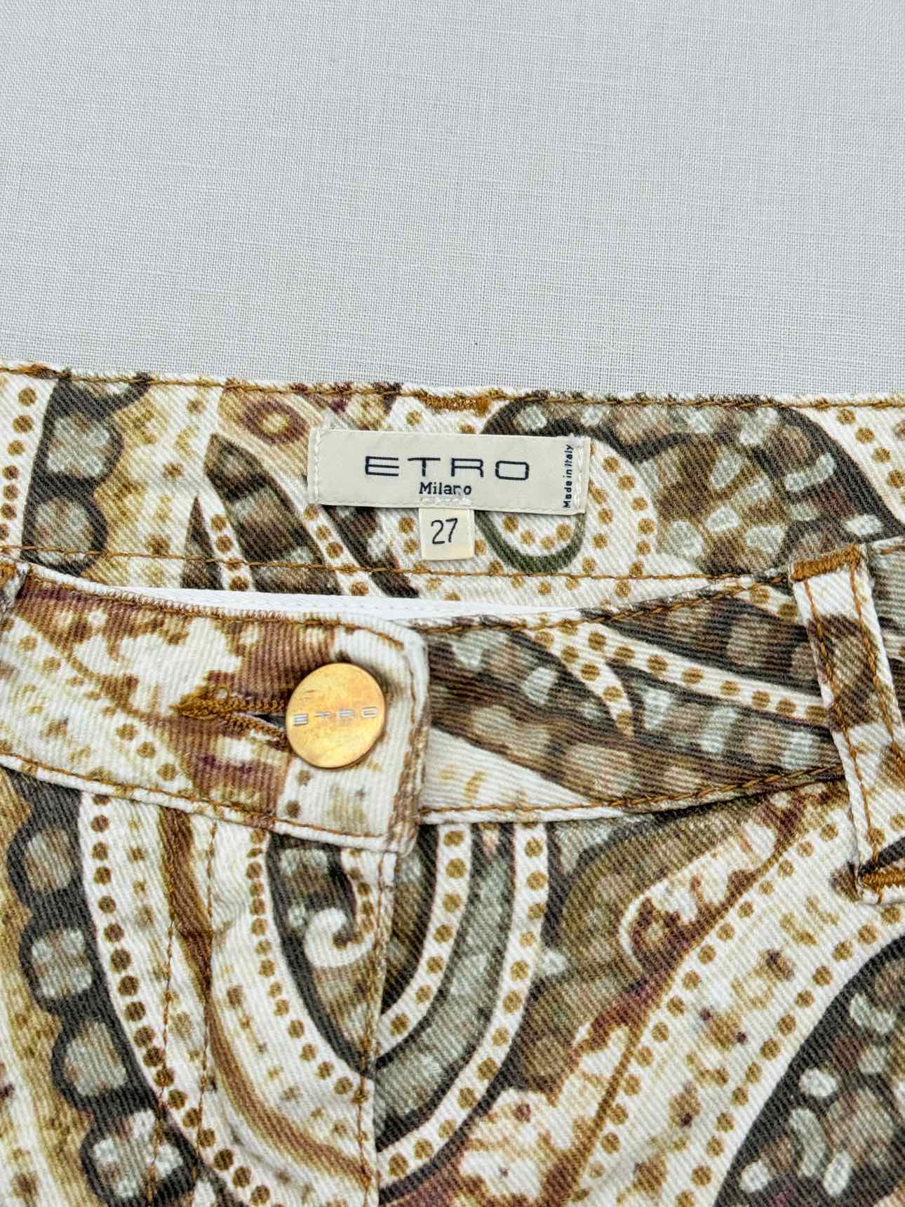 ETRO Beige Multicolor Paisley Print Size 27 Jeans