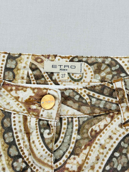 ETRO Beige Multicolor Paisley Print Size 27 Jeans