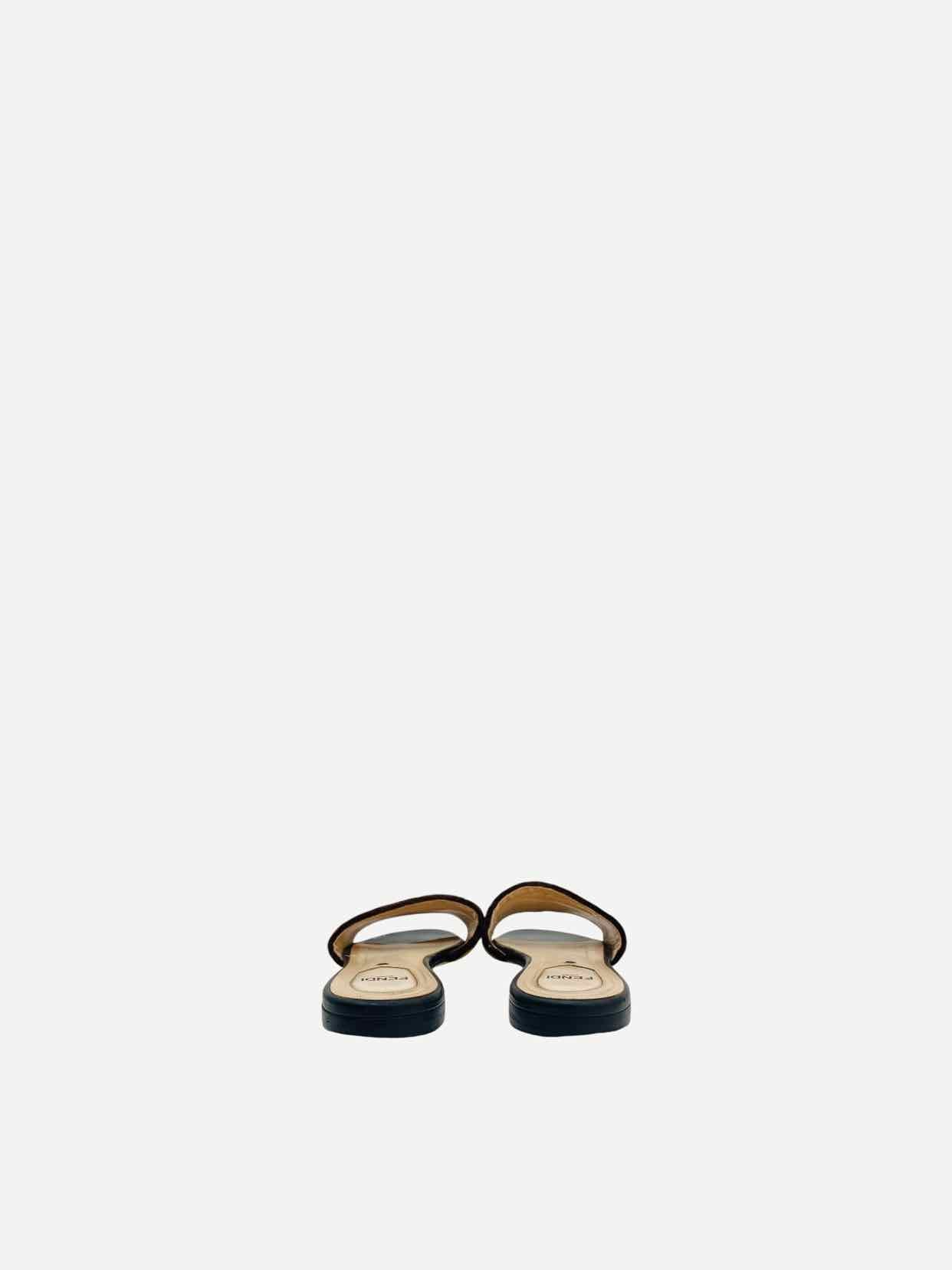 FENDI Velvet Brown & Black FF Motif Slides 37