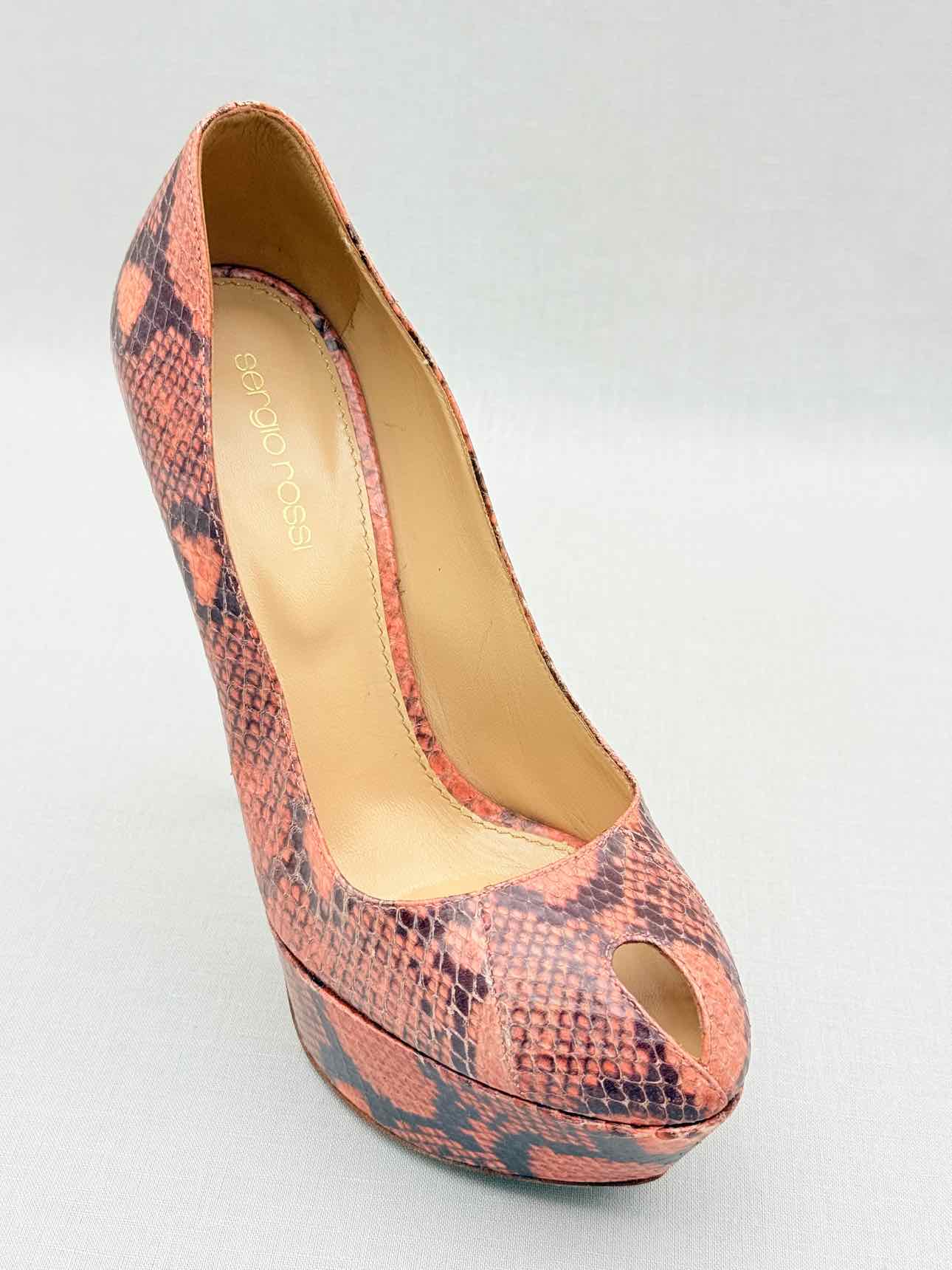 SERGIO ROSSI Pink & Brown Snakeskin Size EU 37 Pumps