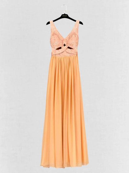 RACHEL GILBERT Cross Peach Cutout Size US 8 Long Dress