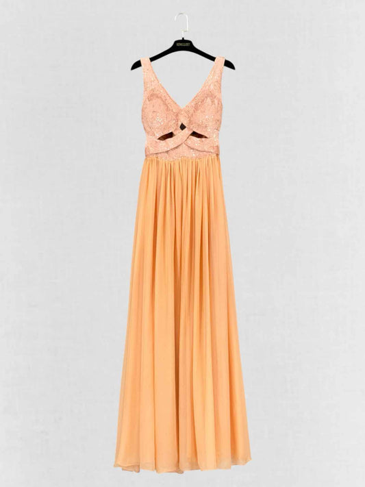 RACHEL GILBERT Cross Peach Cutout Size US 8 Long Dress