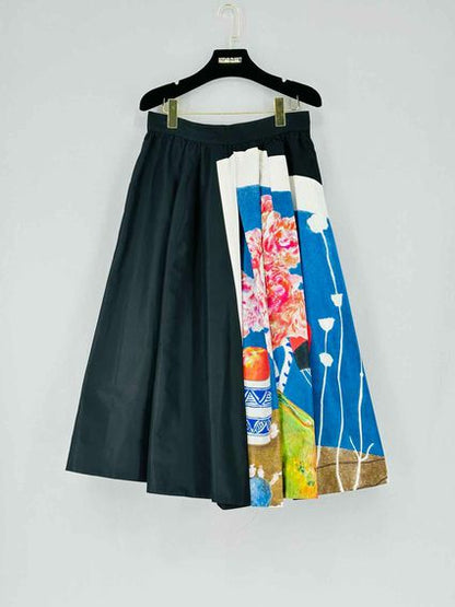 PRADA Silk-faille Black Multicolor Size US 6 Midi Skirt