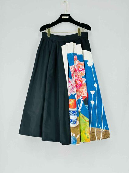 PRADA Silk-faille Black Multicolor Size US 6 Midi Skirt