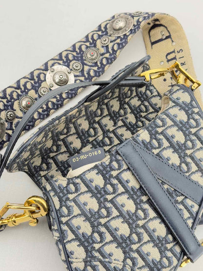 CHRISTIAN DIOR Blue Oblique Saddle Bag