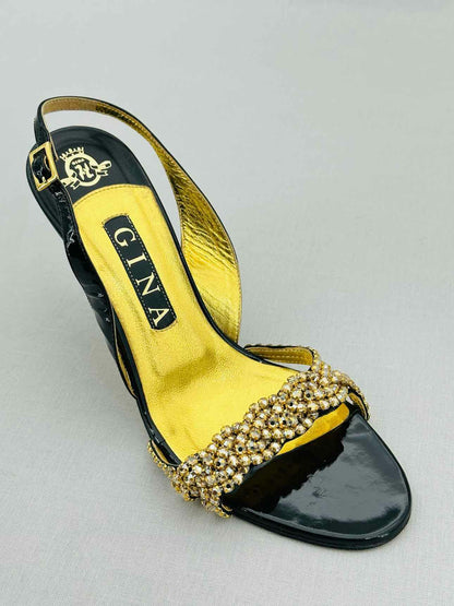 GINA Black & Gold Size EU 38.5 Heeled Sandals