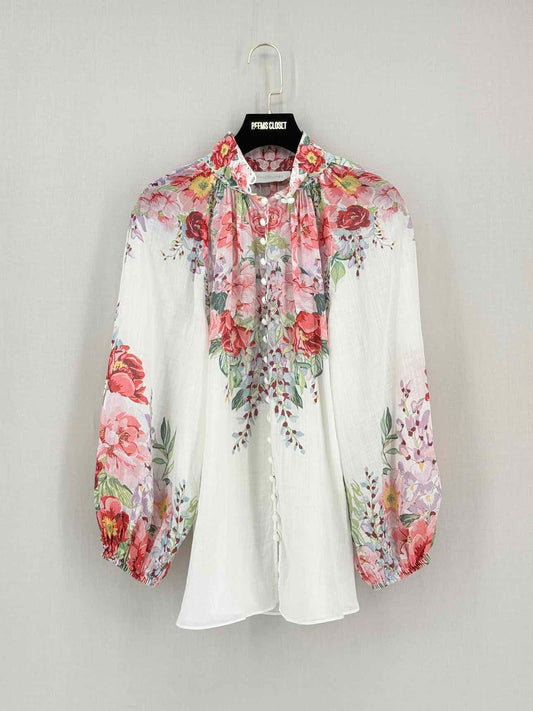 ZIMMERMANN White Multicolor Floral Size Medium Blouse