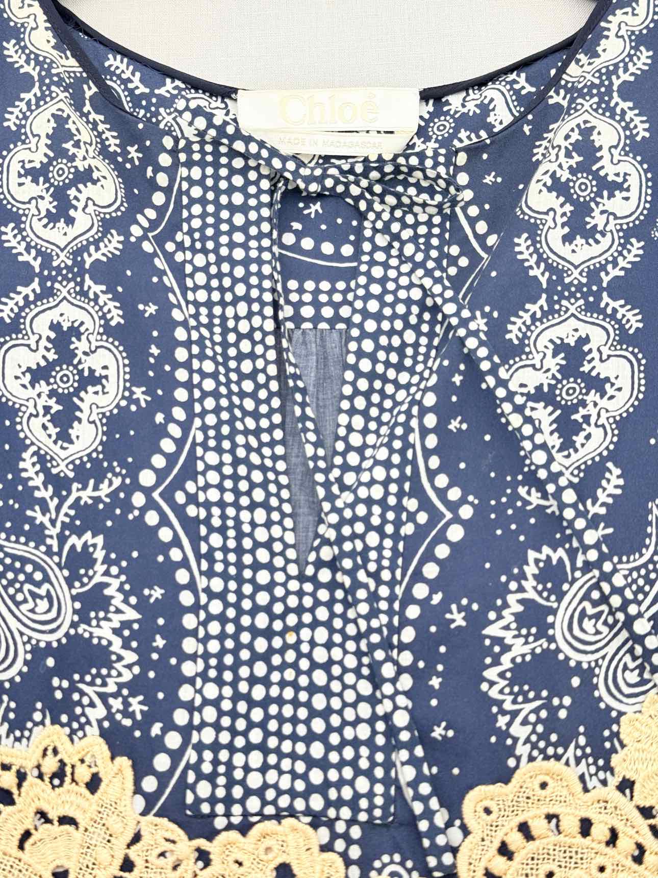 CHLOE Blue Multicolor Printed Size US 0 Blouse