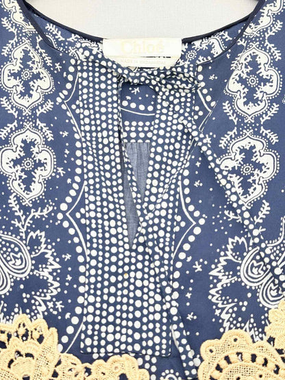 CHLOE Blue Multicolor Printed Size US 0 Blouse
