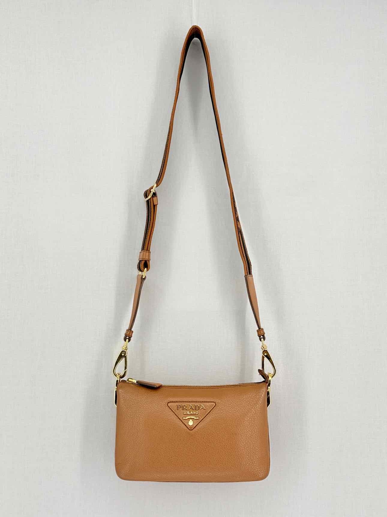 PRADA Logo-Strap Brown Shoulder Bag