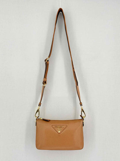 PRADA Logo-Strap Brown Shoulder Bag