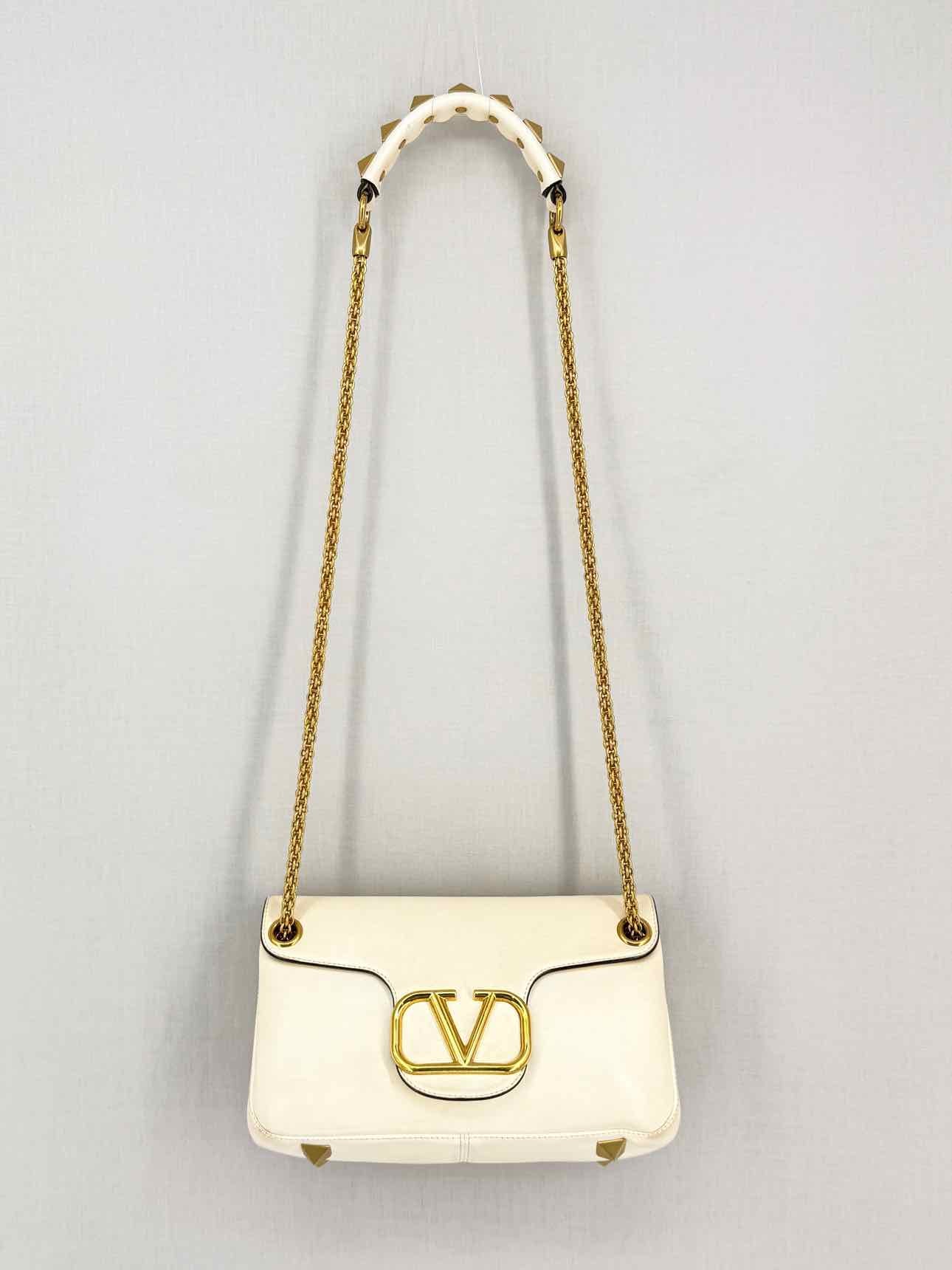 VALENTINO GARAVANI Stud Sign Cream Shoulder Bag