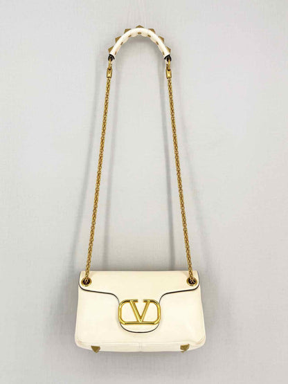 VALENTINO GARAVANI Stud Sign Cream Shoulder Bag