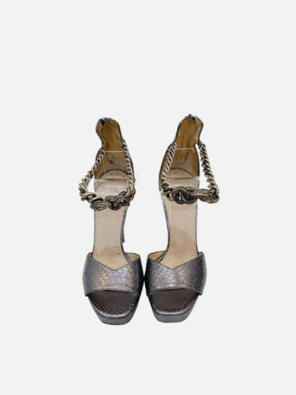 ROBERTO CAVALLI Metallic Grey Size EU 37 Heeled Sandals