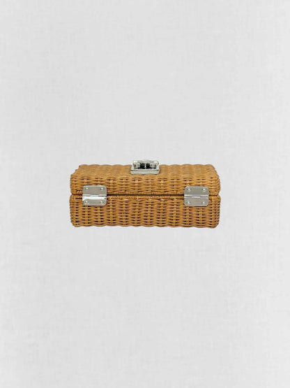 MIU MIU Midollino Brown w/ White Woven Clutch