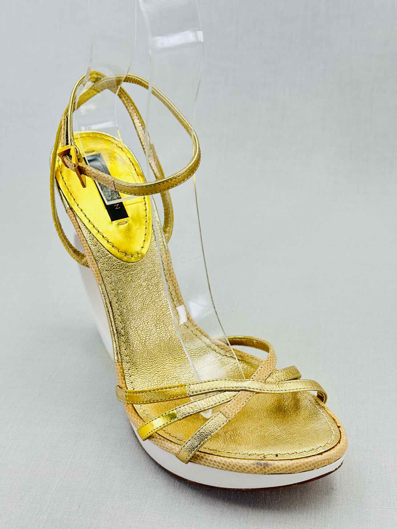 LOUIS VUITTON Gold & White Size EU 38.5 Heeled Sandals