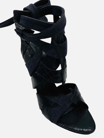 BALENCIAGA Vintage Black Embossed Heeled Sandals 38