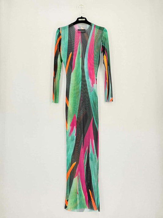 LOUISA BALLOU Green Multicolor Size Small Long Dress