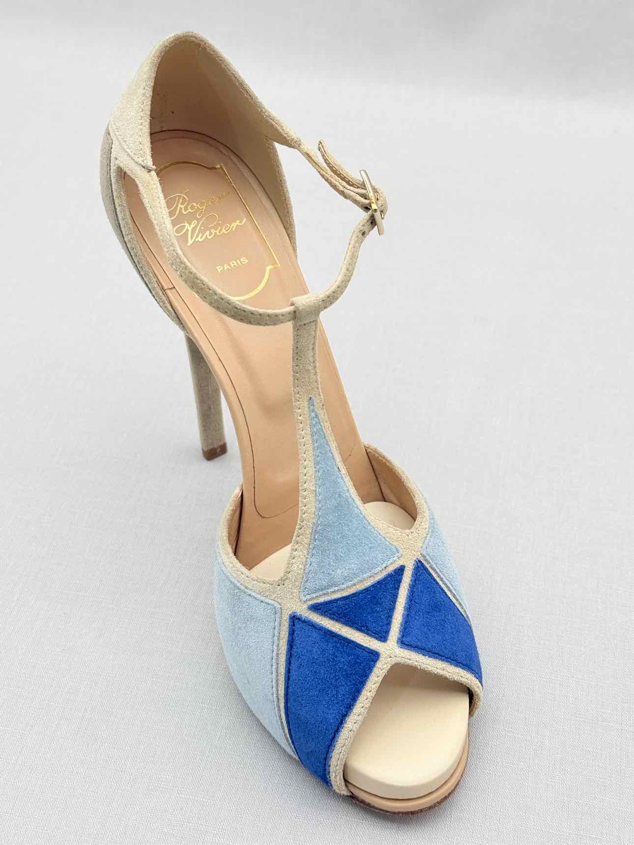 ROGER VIVIER Blue & Beige Size EU 39 Platform Sandals