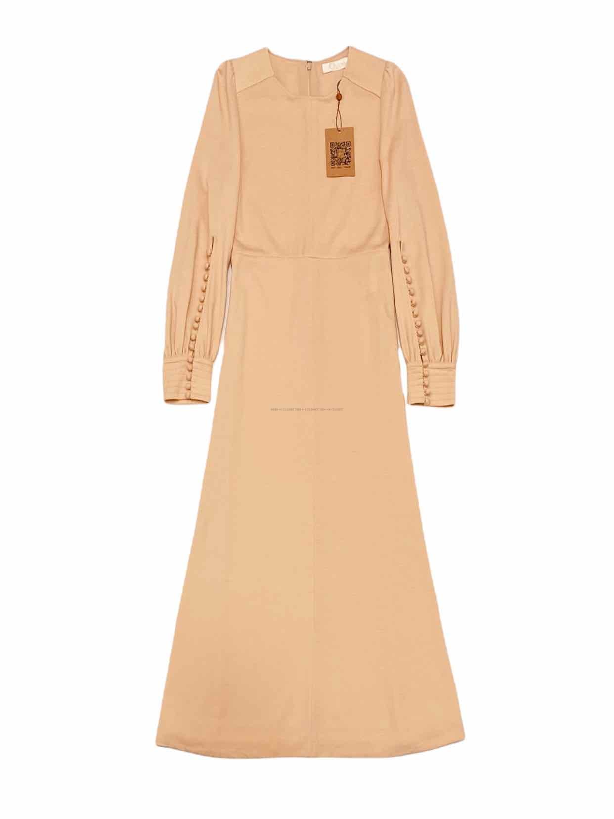 CHLOE Bishop Sleeves Beige Long Dress