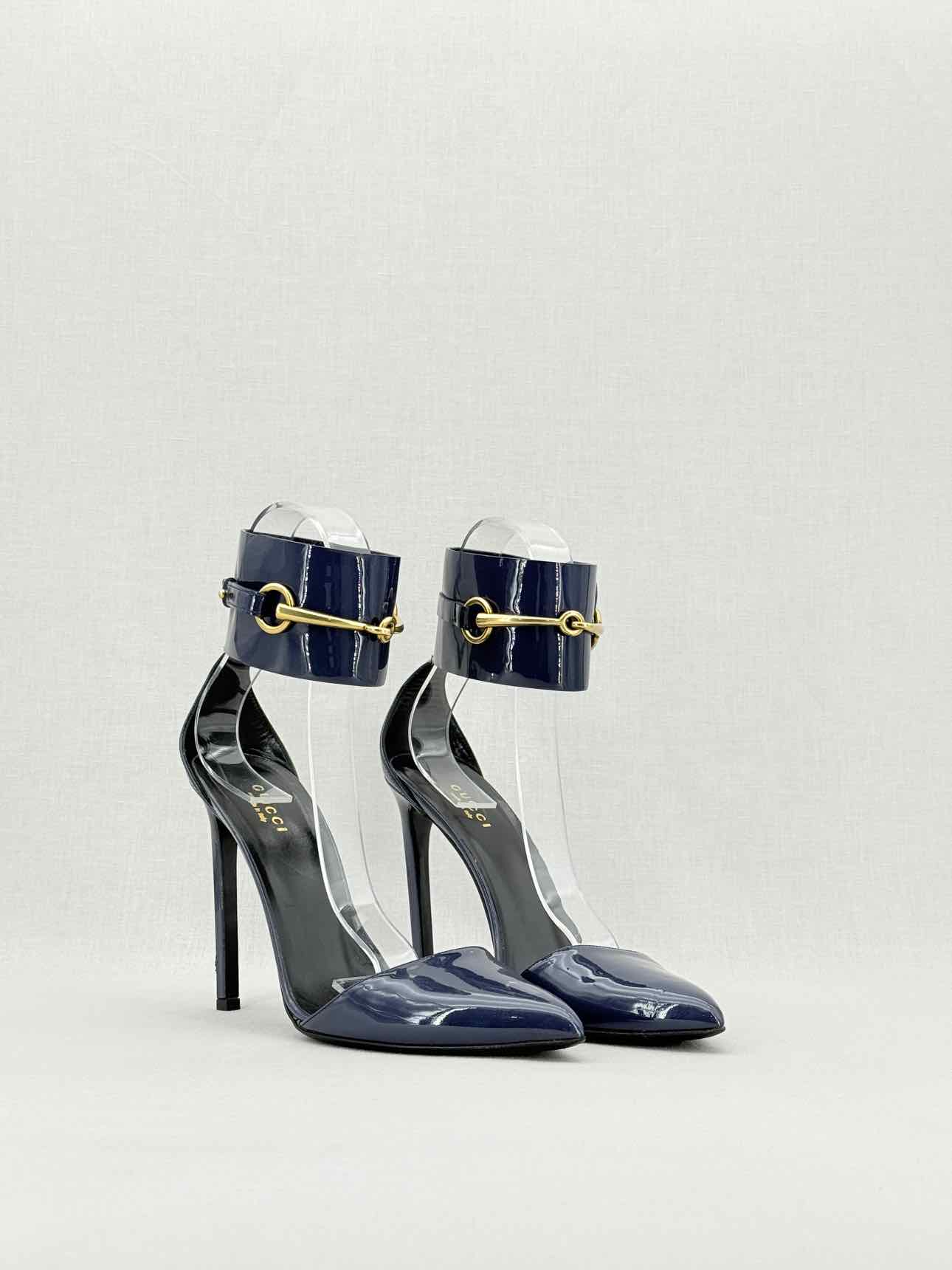 GUCCI Ursula Navy Blue Size EU 39.5 Heeled Sandals