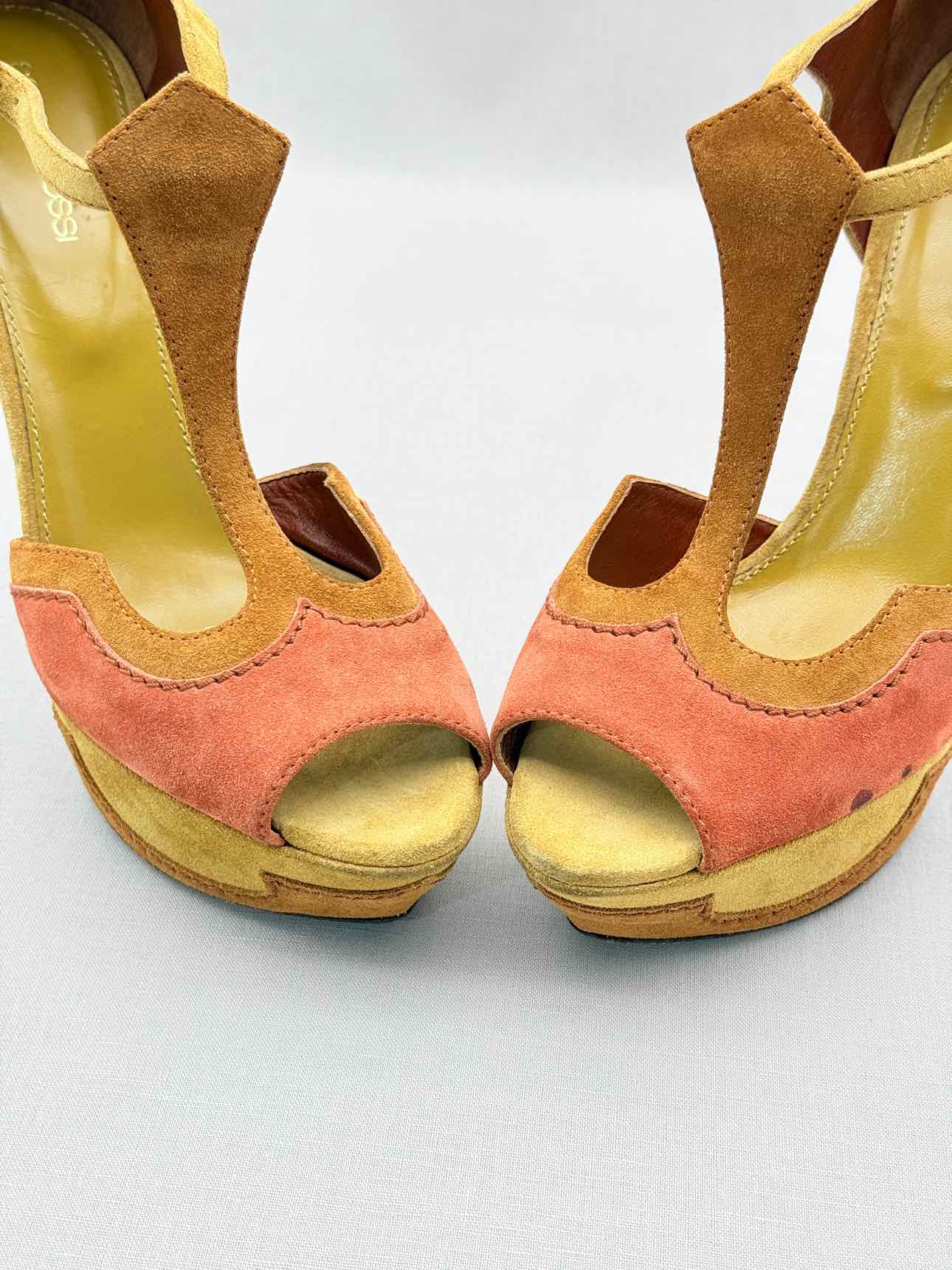SERGIO ROSSI Tan & Orange Size EU 39.5 Platform Sandals