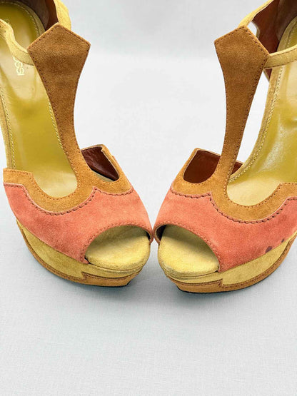 SERGIO ROSSI Tan & Orange Size EU 39.5 Platform Sandals