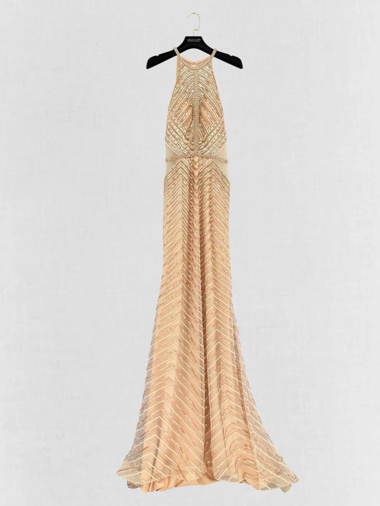 FOREVER UNIQUE Beige & Gold Size US 4 Long Dress