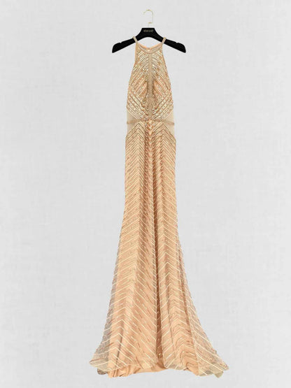 FOREVER UNIQUE Beige & Gold Size US 4 Long Dress