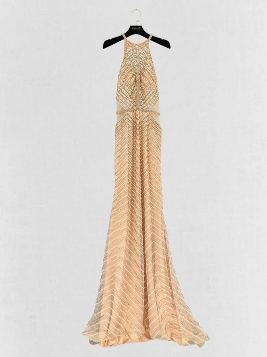 FOREVER UNIQUE Beige & Gold Size US 4 Long Dress